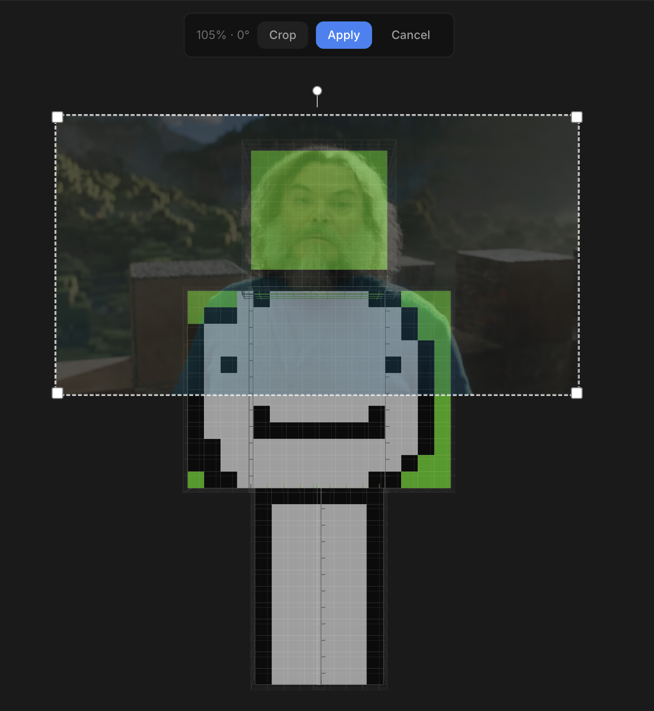 Projection being applied onto the 3D skin model in placement mode