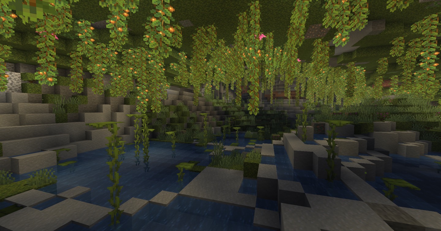 A lush cave on Deep SMP